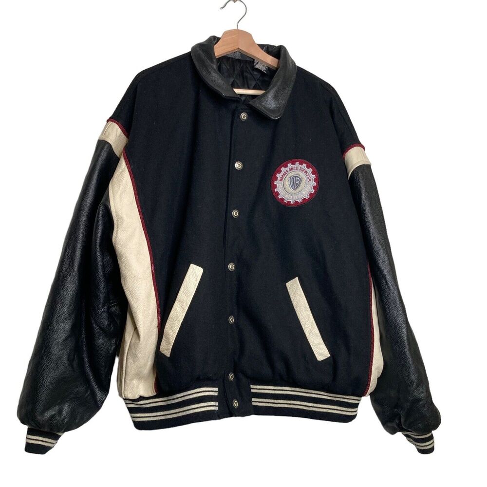 Warner Brothers Vintage Tasmanian 3D Black Wool Leather Thick Jacket Size XXL